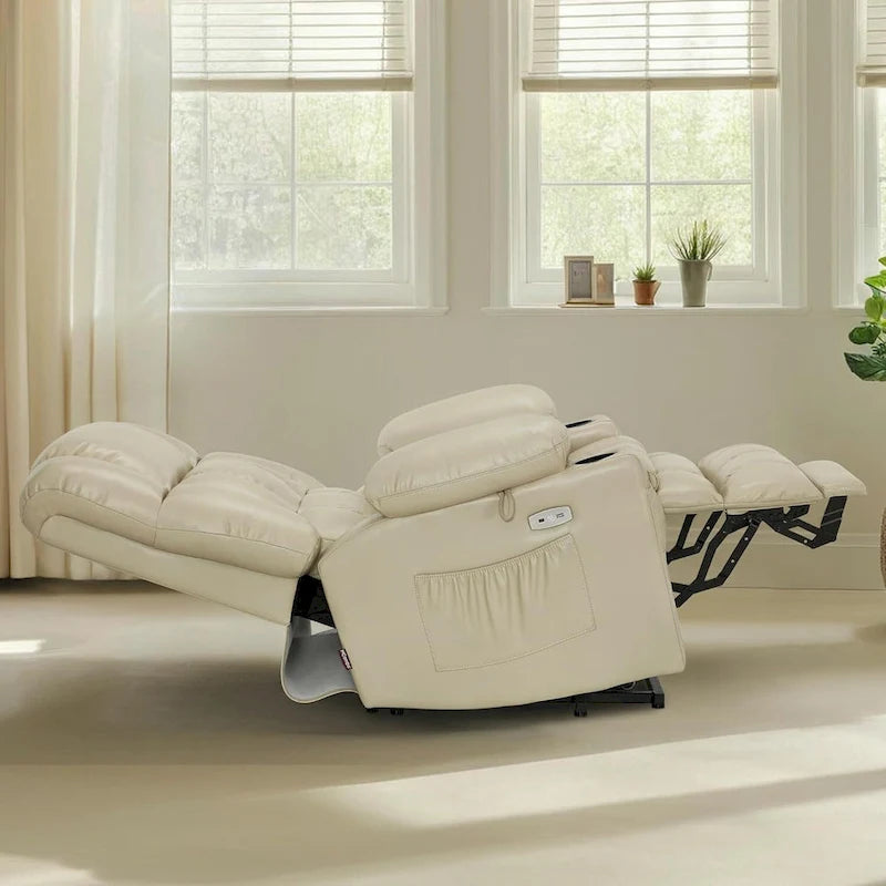 Fauteuil inclinable releveur avec double moteur, massage, chaleur, simili cuir noir