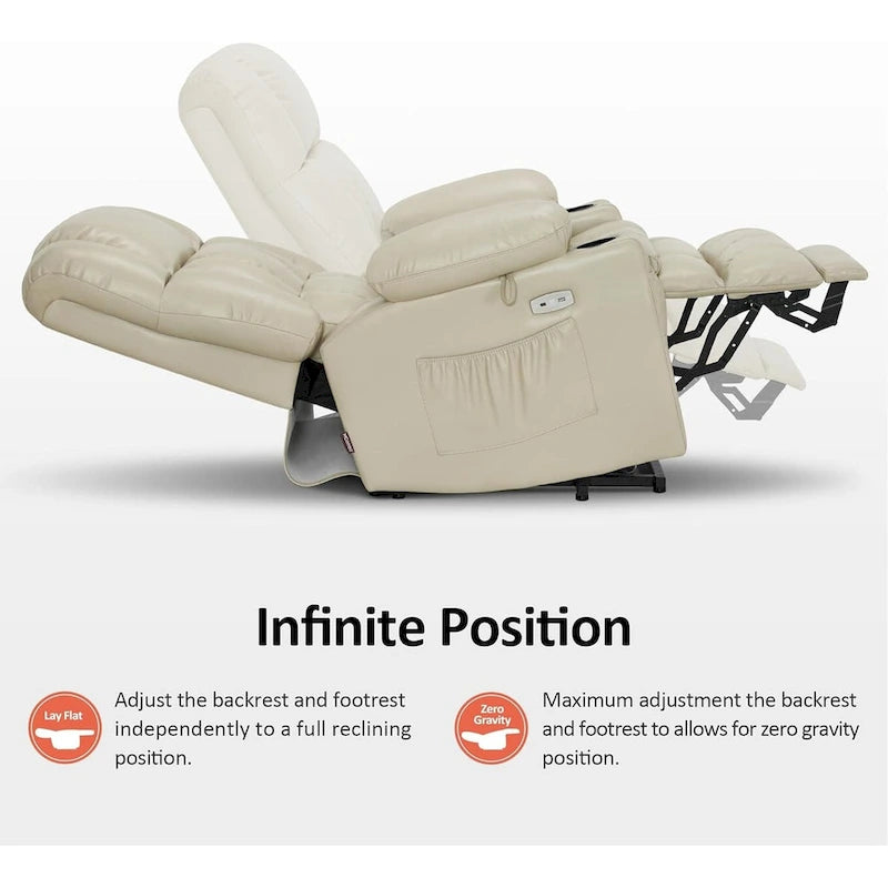 Fauteuil inclinable releveur avec double moteur, massage, chaleur, simili cuir noir