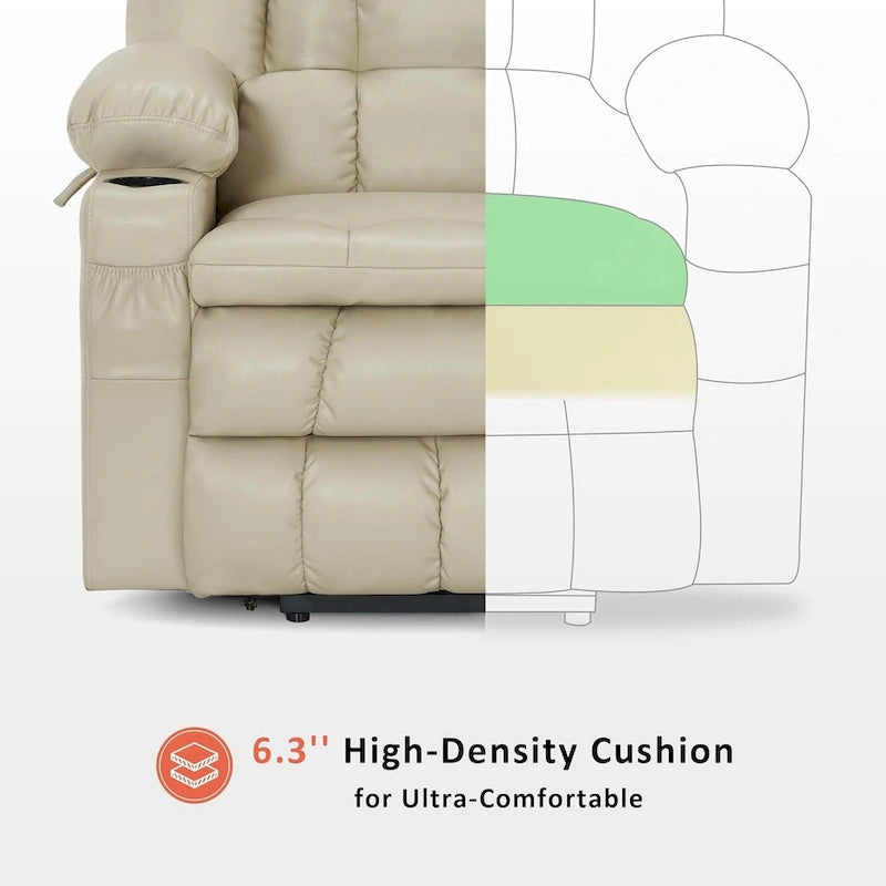 Fauteuil inclinable releveur avec double moteur, massage, chaleur, simili cuir noir