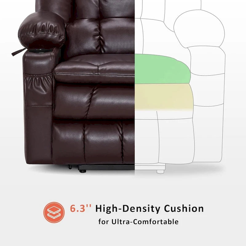 Fauteuil inclinable releveur avec double moteur, massage, chaleur, simili cuir noir