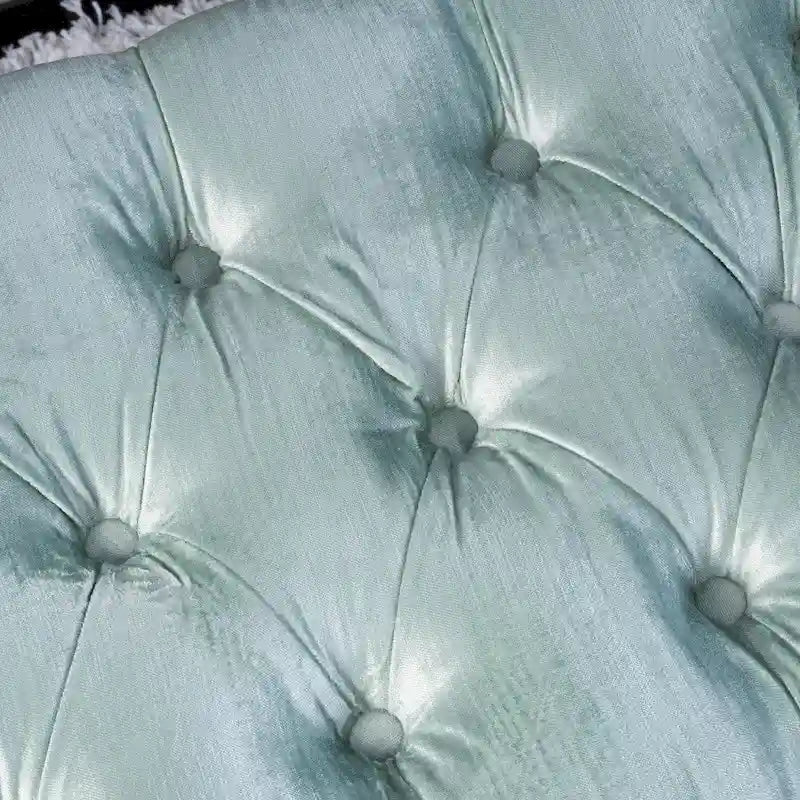 Button Tufted Velvet Accent Bench with Curved Wood Legs, Seafoam & Grey