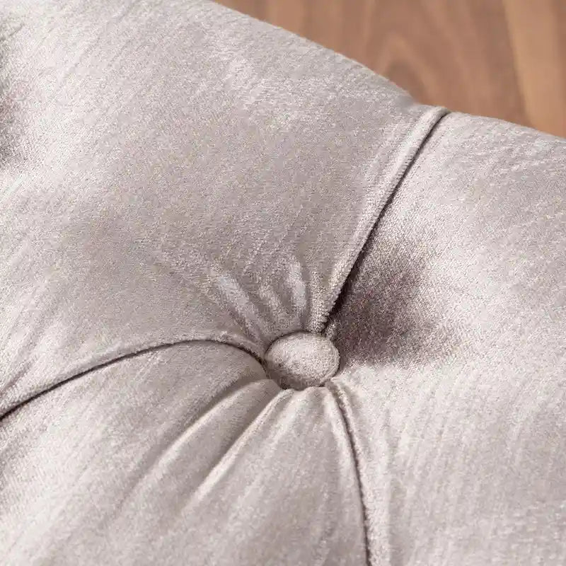 Banc d'appoint en velours capitonné avec pieds en bois courbés, vert d'eau et gris
