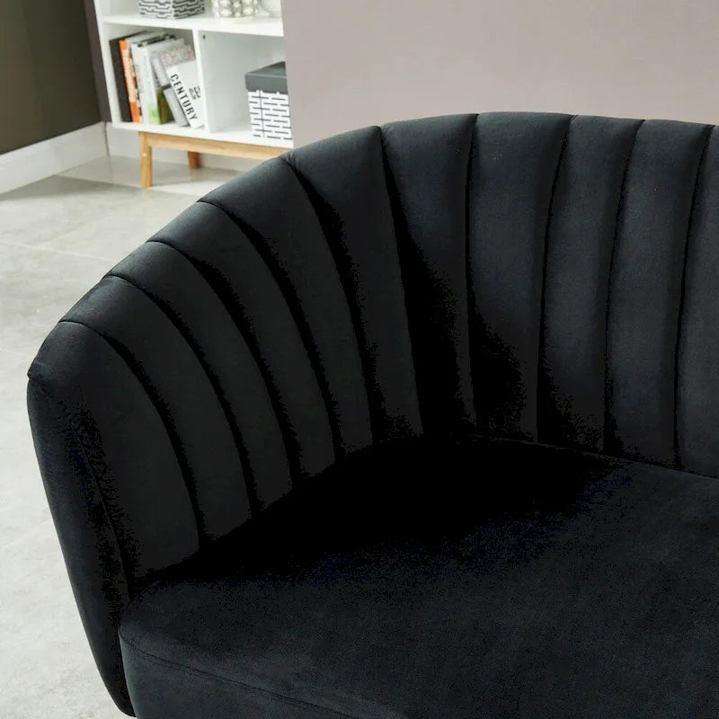 Channel Tufted Velvet Loveseat Rounded Back Gold Legs Grey Black Ivory