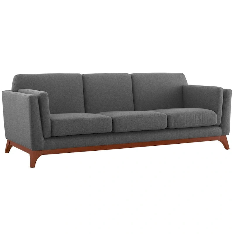 Mid-Century Flared Arm Sofa Polyester Upholstery Tapered Wood Legs