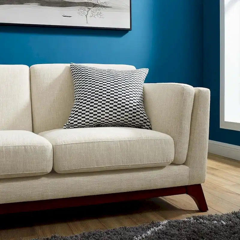Mid-Century Flared Arm Sofa Polyester Upholstery Tapered Wood Legs