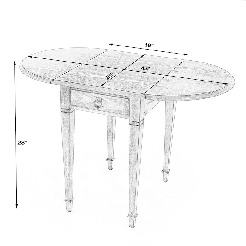Drop-Leaf Pembroke Side Table with Veneer Inlay and Antique Brass Drawer