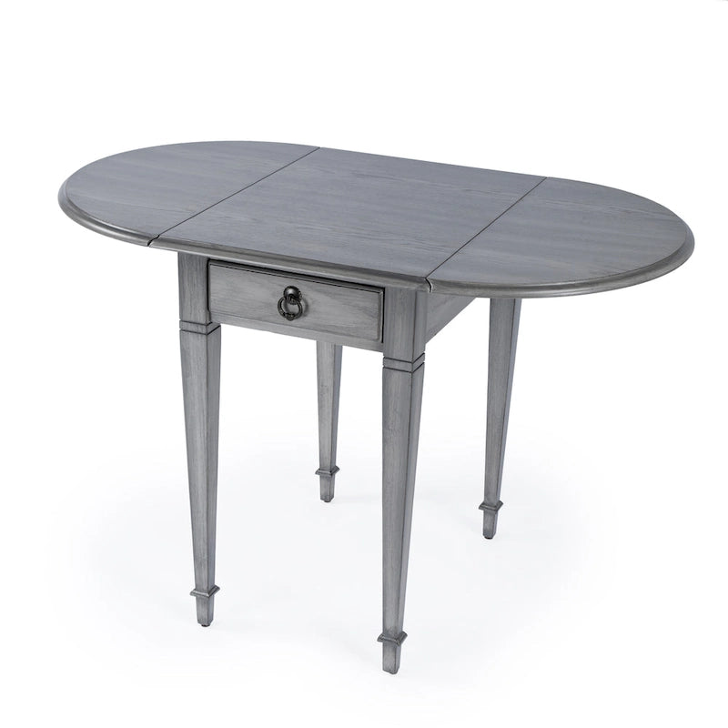 Table d'appoint à abattants Pembroke avec incrustation en placage et tiroir en laiton antique