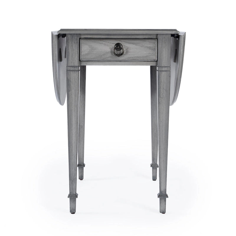 Table d'appoint à abattants Pembroke avec incrustation en placage et tiroir en laiton antique