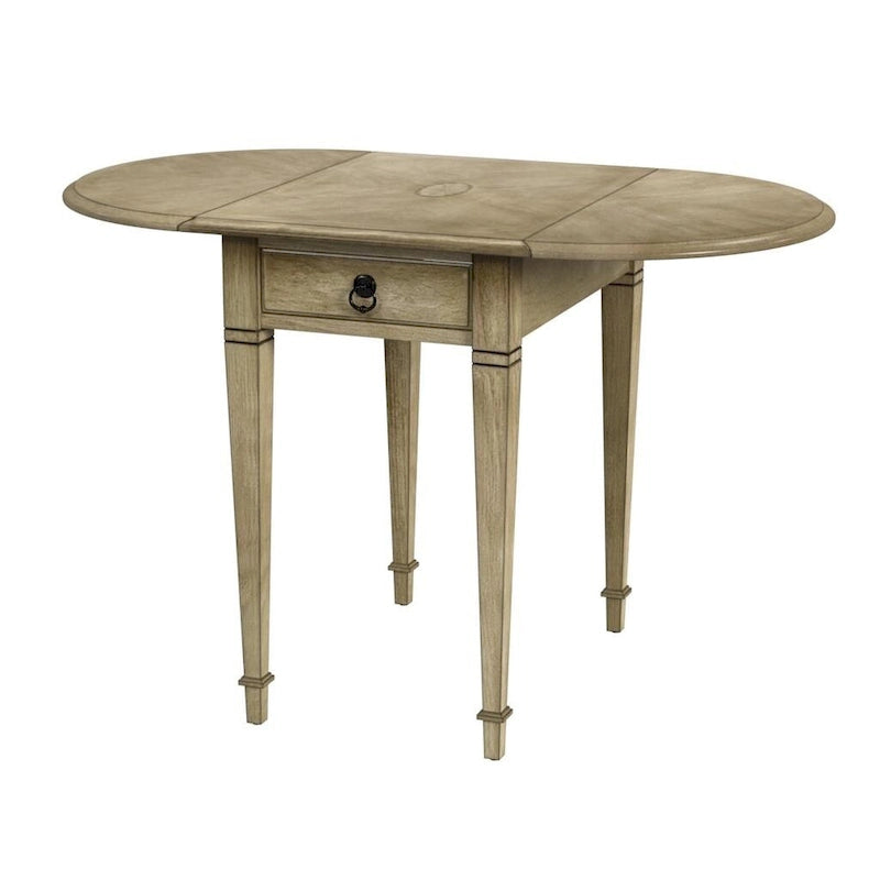 Table d'appoint à abattants Pembroke avec incrustation en placage et tiroir en laiton antique