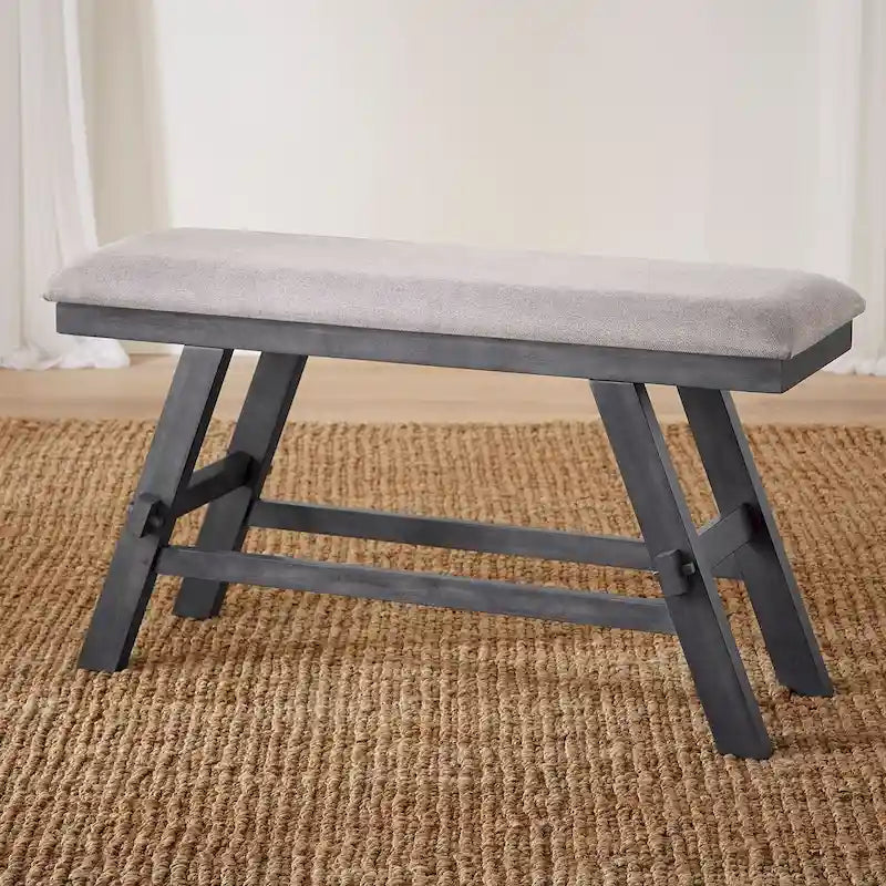 Dark Espresso Upholstered Counter Bench Rubberwood Frame Chocolate PVC Seat