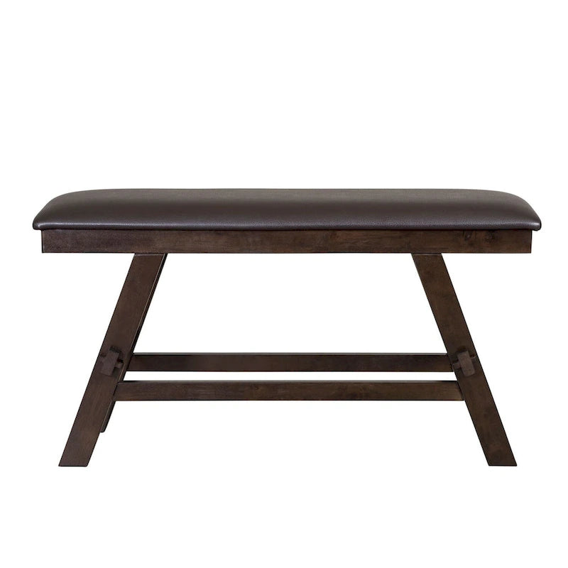 Dark Espresso Upholstered Counter Bench Rubberwood Frame Chocolate PVC Seat