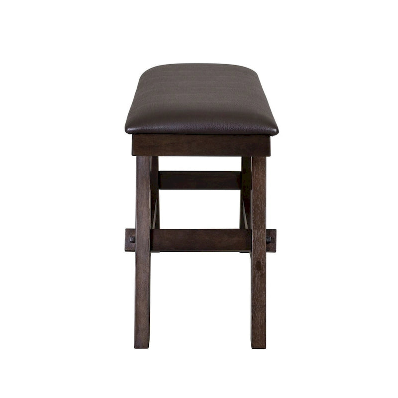 Dark Espresso Upholstered Counter Bench Rubberwood Frame Chocolate PVC Seat