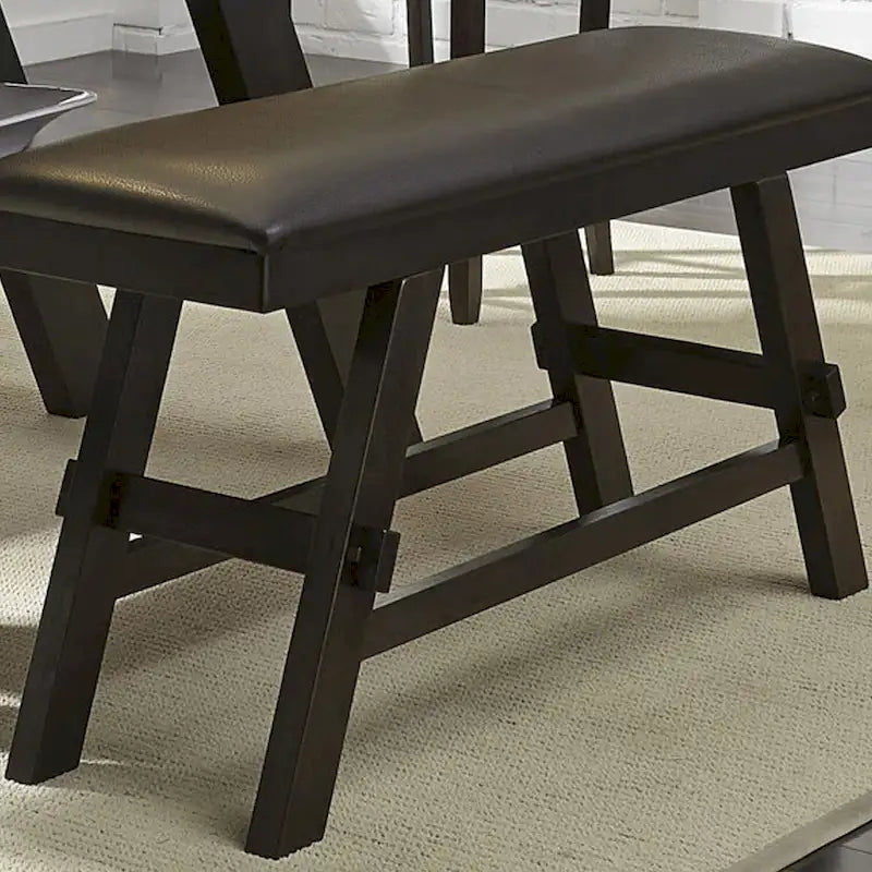 Banc de comptoir rembourré Espresso foncé, cadre en hévéa, siège en PVC chocolat