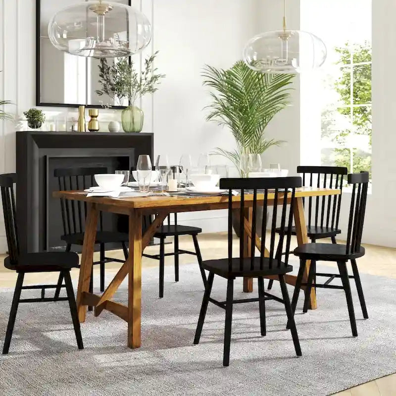 Rustic Solid Wood Trestle Dining Table with Water-Resistant Finish, Light Cappuccino