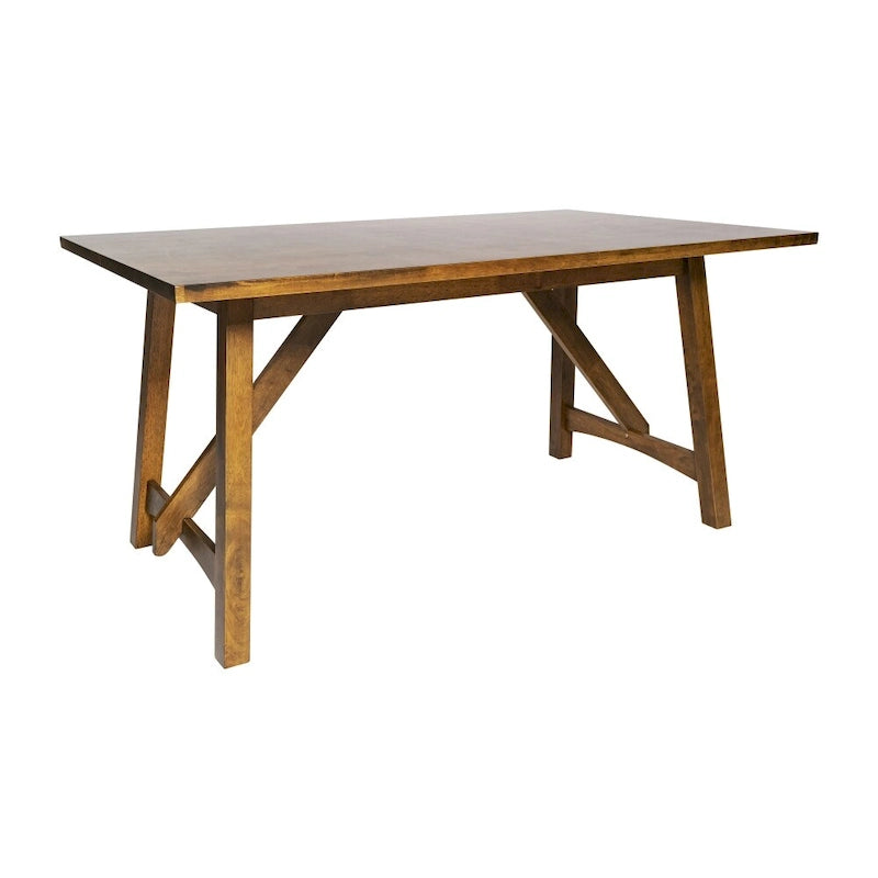 Rustic Solid Wood Trestle Dining Table with Water-Resistant Finish, Light Cappuccino