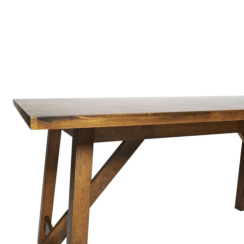 Table de salle à manger rustique à tréteaux en bois massif avec finition résistante à l'eau, cappuccino clair