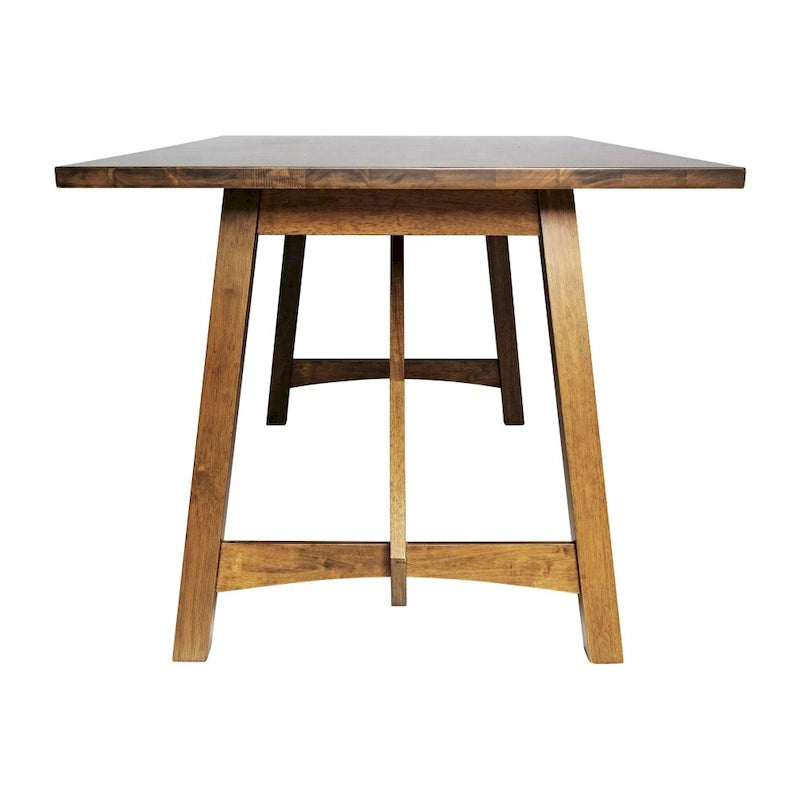 Table de salle à manger rustique à tréteaux en bois massif avec finition résistante à l'eau, cappuccino clair