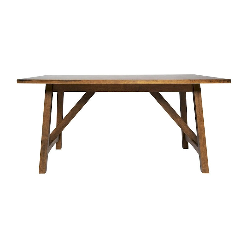 Table de salle à manger rustique à tréteaux en bois massif avec finition résistante à l'eau, cappuccino clair