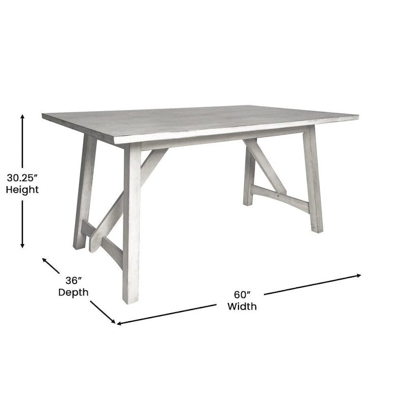 Table de salle à manger rustique à tréteaux en bois massif avec finition résistante à l'eau, cappuccino clair
