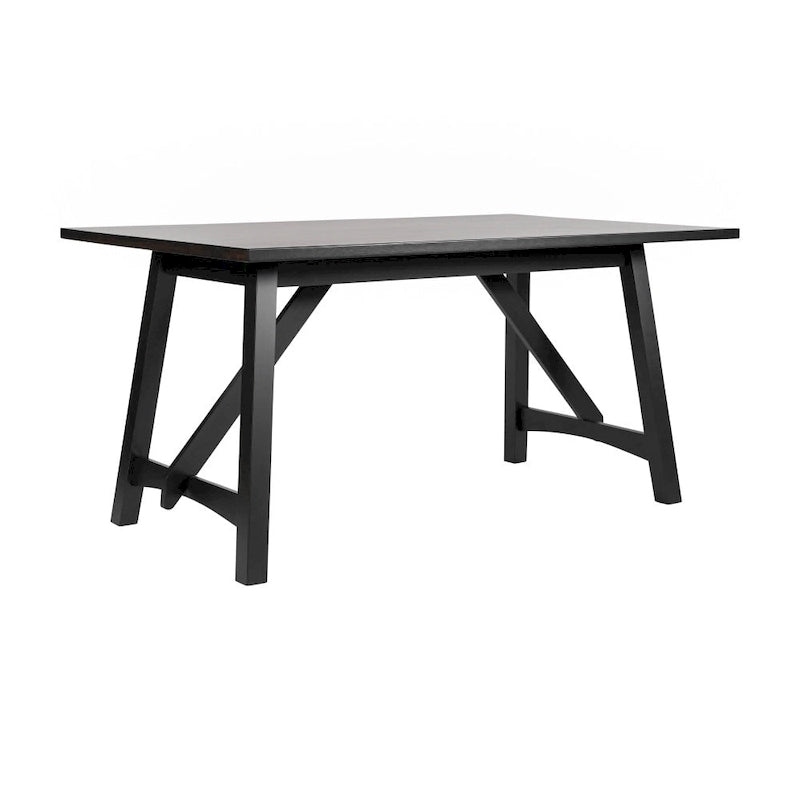 Table de salle à manger rustique à tréteaux en bois massif avec finition résistante à l'eau, cappuccino clair