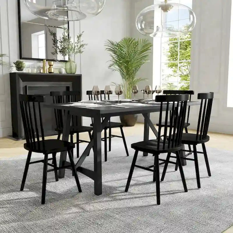 Table de salle à manger rustique à tréteaux en bois massif avec finition résistante à l'eau, cappuccino clair
