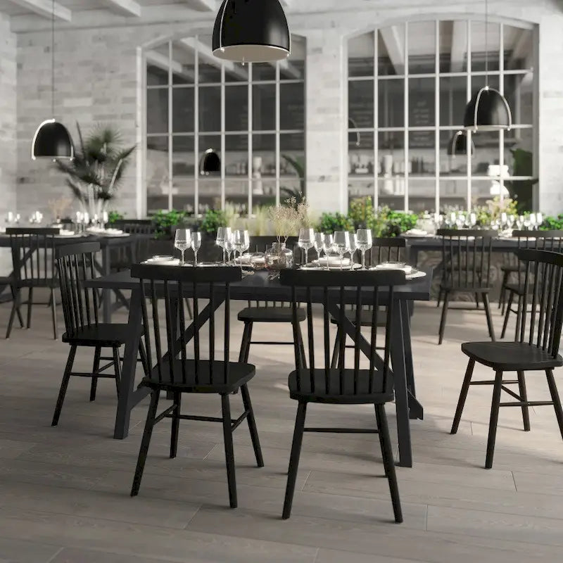 Table de salle à manger rustique à tréteaux en bois massif avec finition résistante à l'eau, cappuccino clair