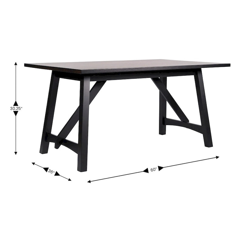 Table de salle à manger rustique à tréteaux en bois massif avec finition résistante à l'eau, cappuccino clair