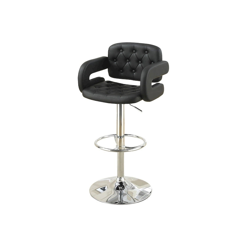Adjustable Tufted Faux Leather Swivel Bar Stool with Padded Armrests White Black