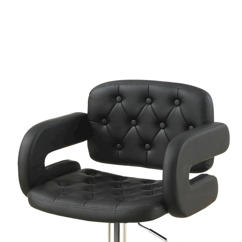 Adjustable Tufted Faux Leather Swivel Bar Stool with Padded Armrests White Black