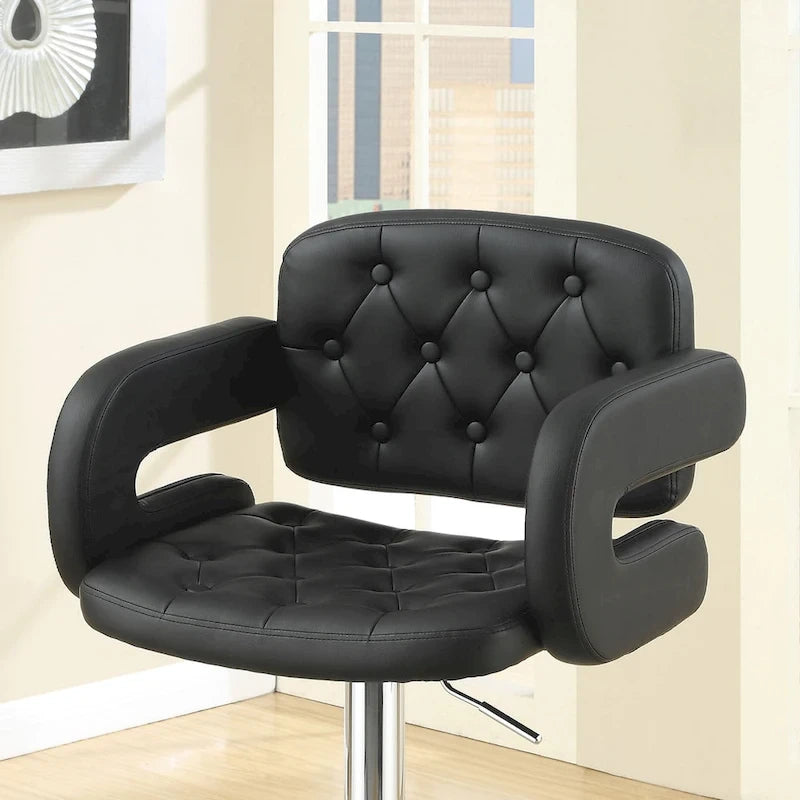 Adjustable Tufted Faux Leather Swivel Bar Stool with Padded Armrests White Black