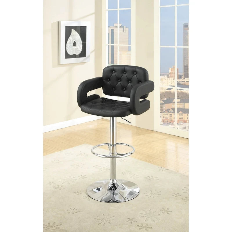 Adjustable Tufted Faux Leather Swivel Bar Stool with Padded Armrests White Black