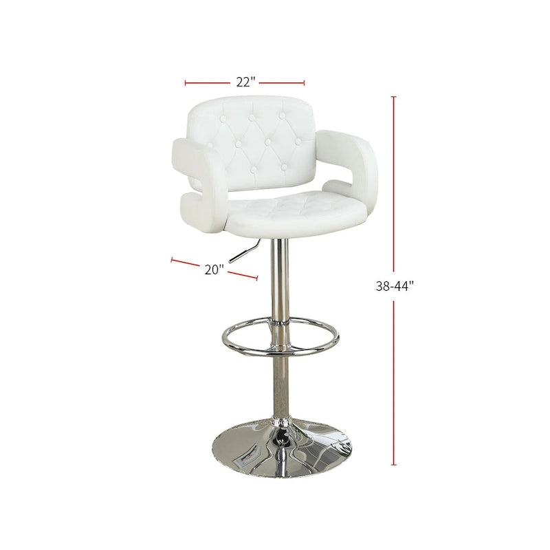 Adjustable Tufted Faux Leather Swivel Bar Stool with Padded Armrests White Black