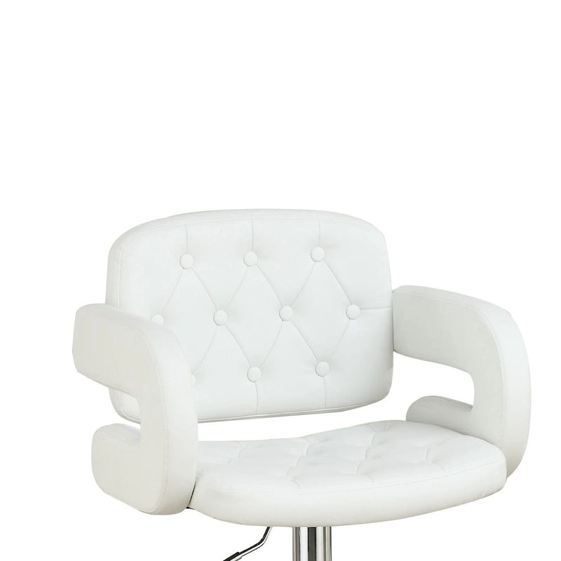 Adjustable Tufted Faux Leather Swivel Bar Stool with Padded Armrests White Black