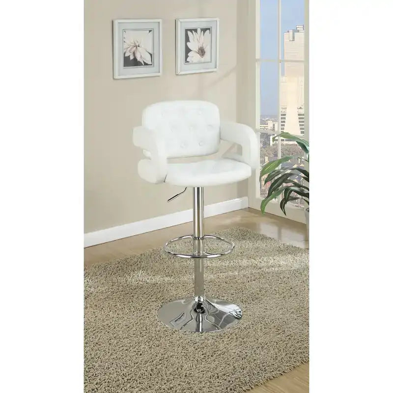 Adjustable Tufted Faux Leather Swivel Bar Stool with Padded Armrests White Black