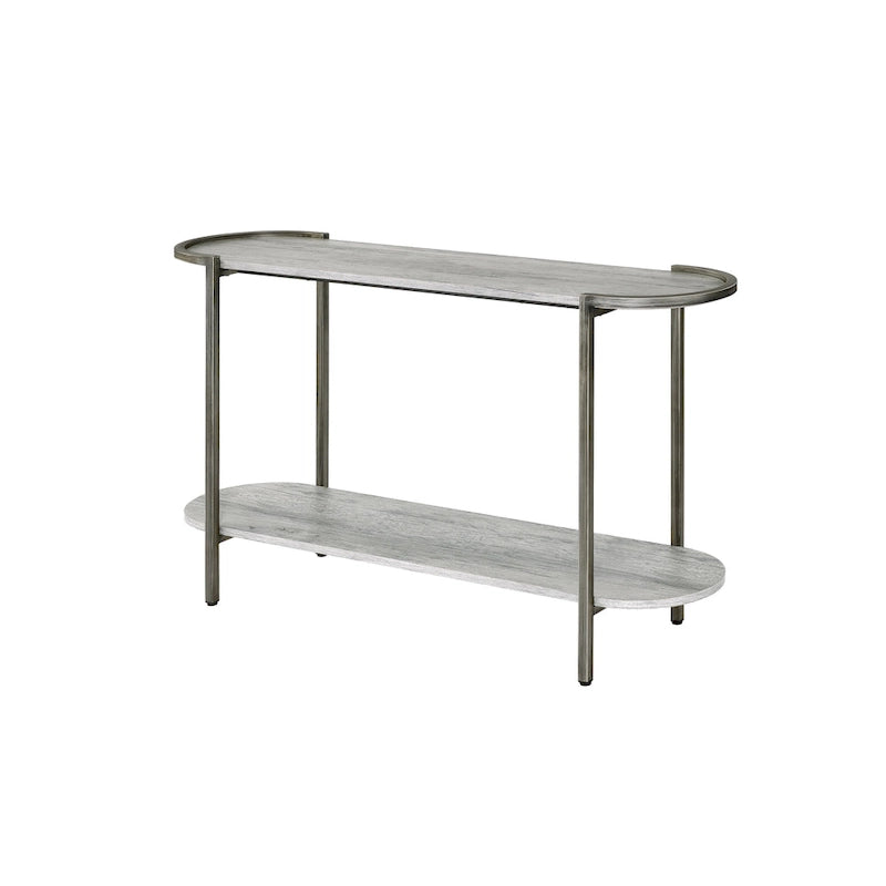 Light Grey Oval Sofa Console Table with Gunmetal Steel Frame