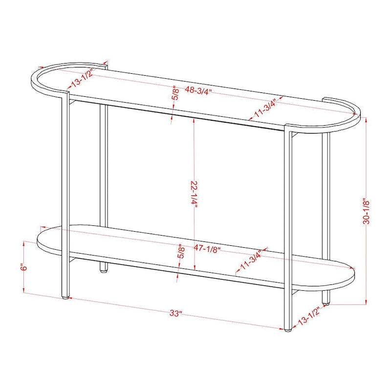 Table console ovale gris clair avec cadre en acier canon de fusil