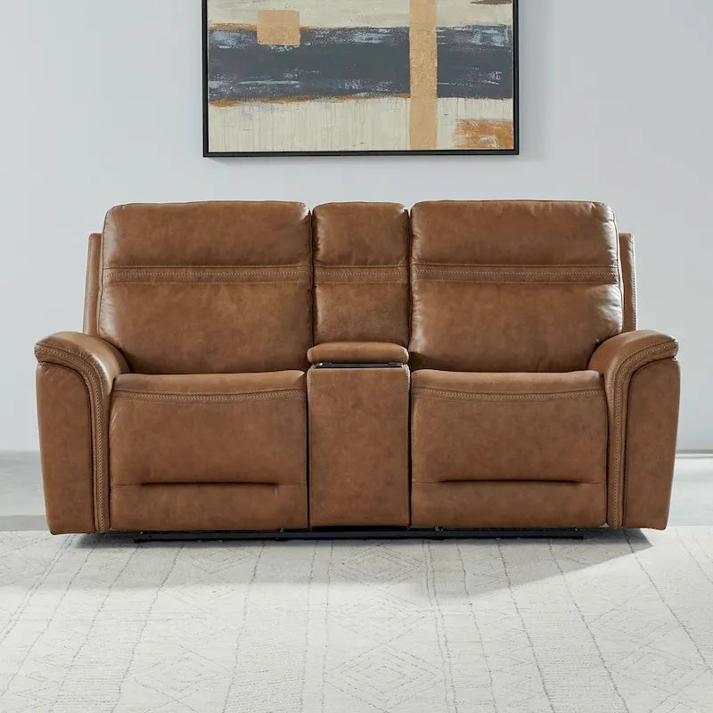 Causeuse inclinable électrique en cuir pleine fleur semi-aniline avec console