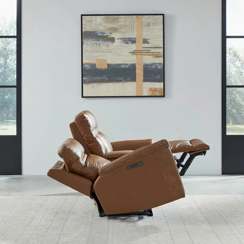 Semi-Aniline Top Grain Leather Power Reclining Loveseat with Console