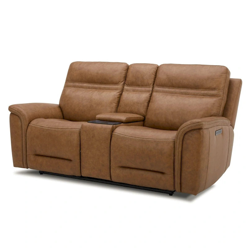 Causeuse inclinable électrique en cuir pleine fleur semi-aniline avec console