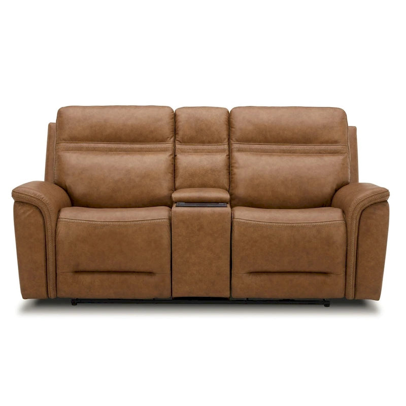 Semi-Aniline Top Grain Leather Power Reclining Loveseat with Console