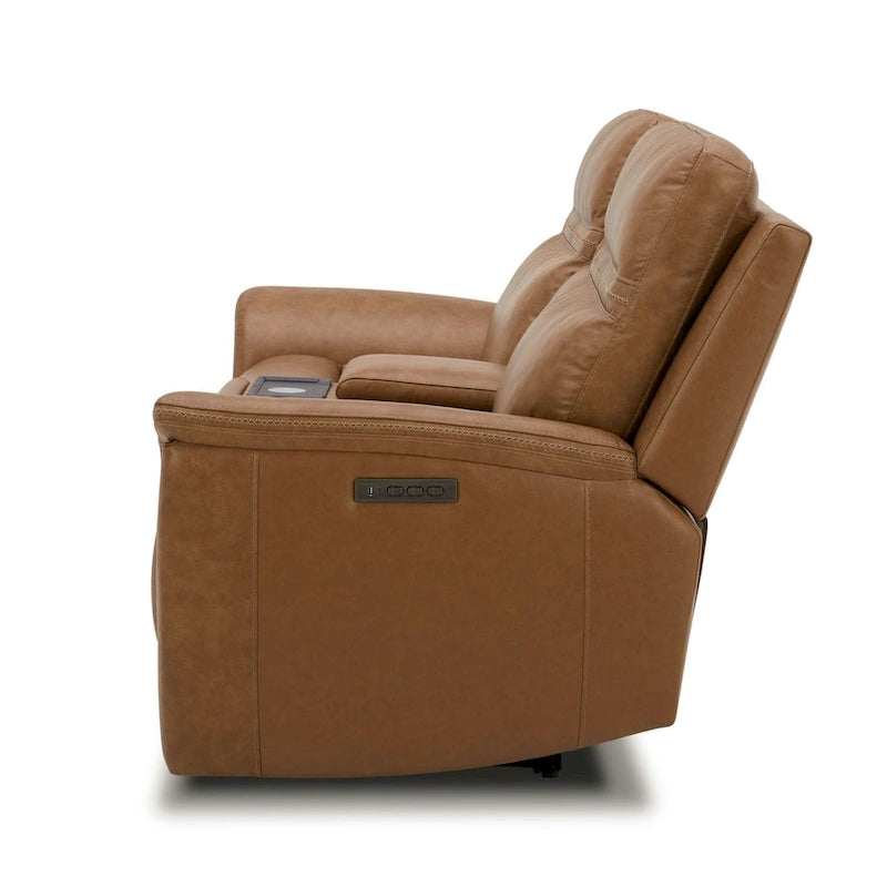 Causeuse inclinable électrique en cuir pleine fleur semi-aniline avec console