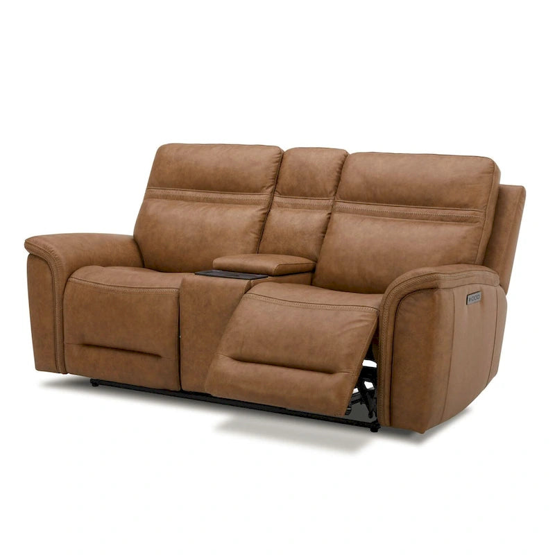 Causeuse inclinable électrique en cuir pleine fleur semi-aniline avec console
