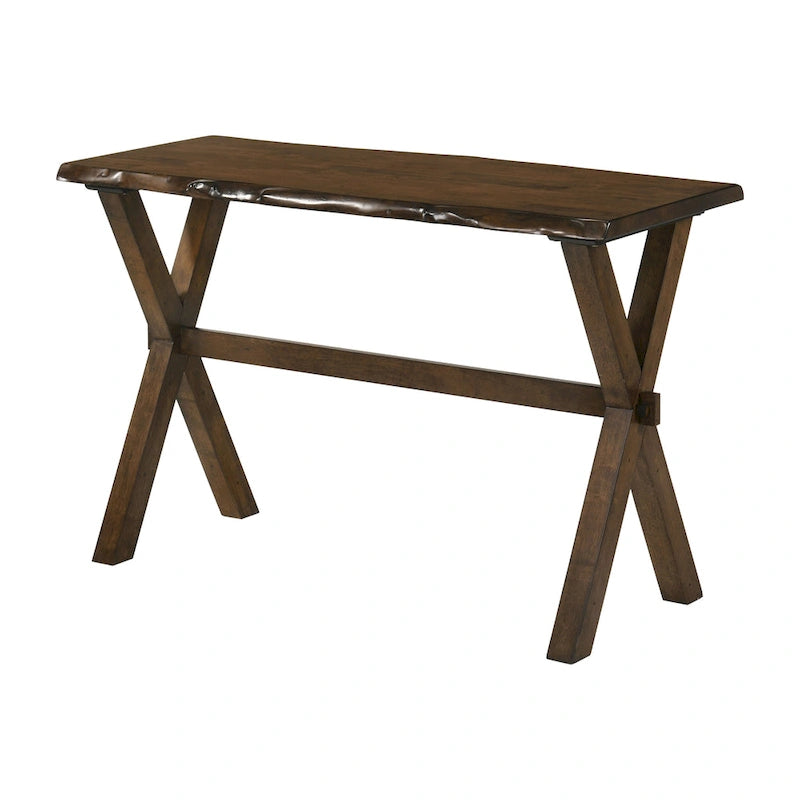 Walnut Finish Live Edge Sofa Console Table with X-Shaped Legs