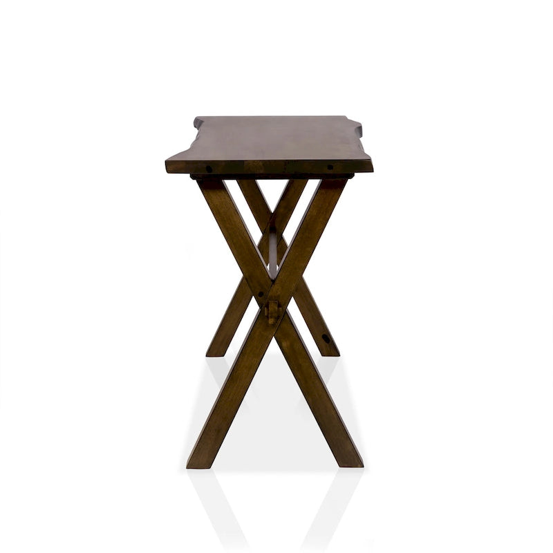 Walnut Finish Live Edge Sofa Console Table with X-Shaped Legs