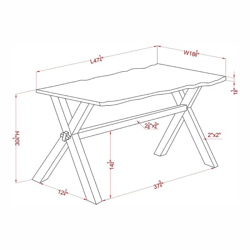 Table console de salon Live Edge finition noyer avec pieds en X