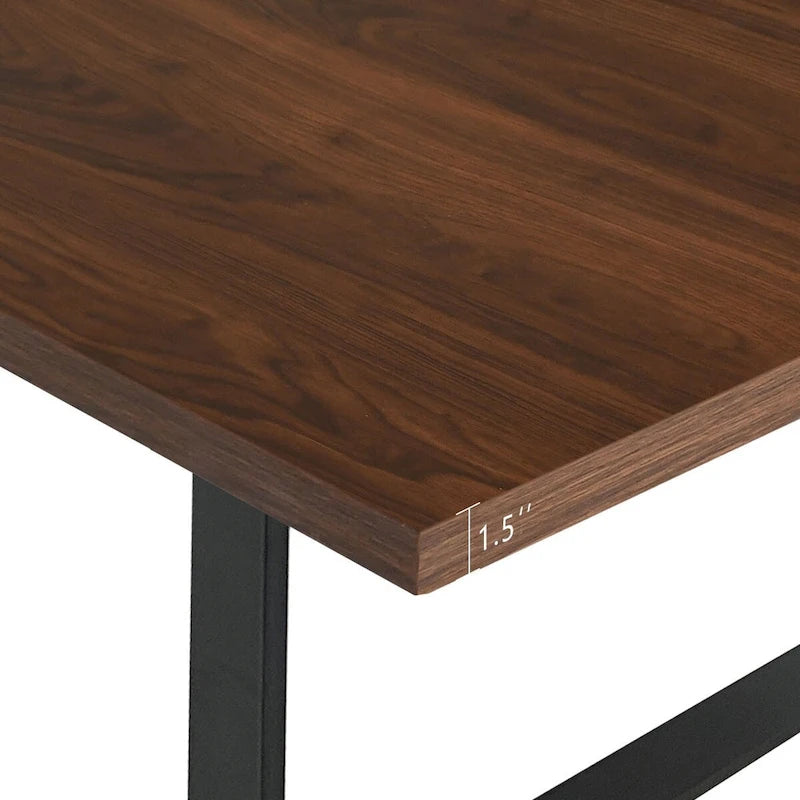 Table à manger rectangulaire moderne, plateau imitation bois, pieds en métal noir mat, noyer chêne