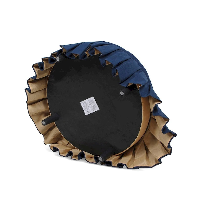Pouf de cocktail rond capitonné avec jupe plissée, bleu nuit