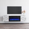 63" Floating TV Stand with Electric Fireplace Insert, High Gloss White