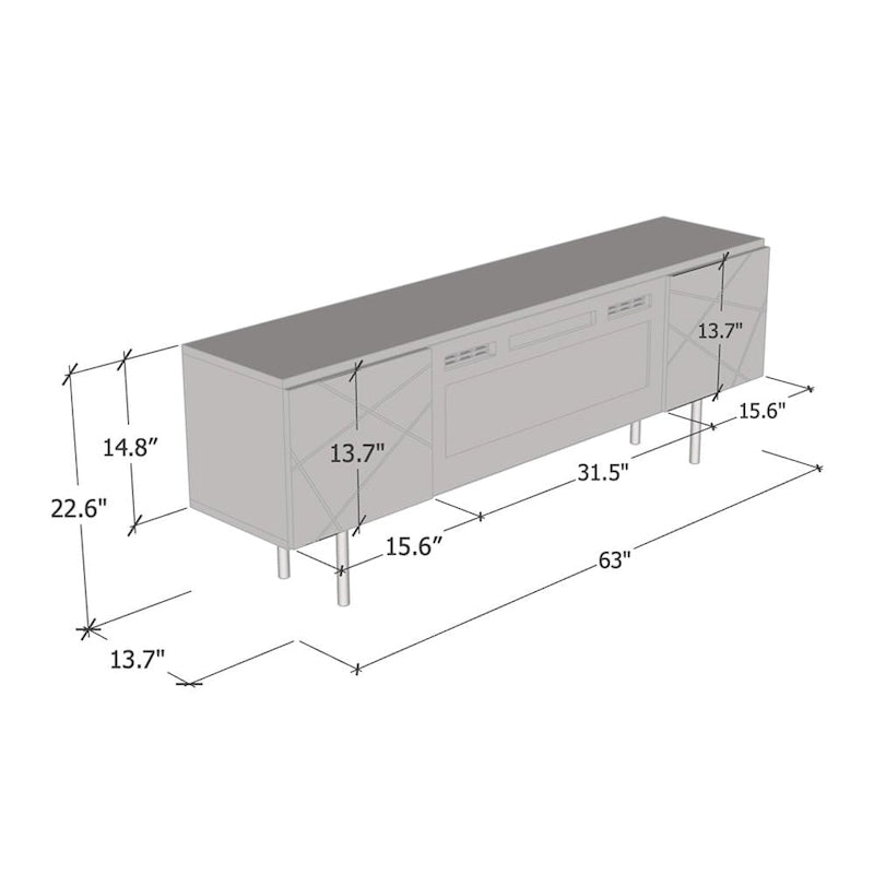 63" Floating TV Stand with Electric Fireplace Insert, High Gloss White