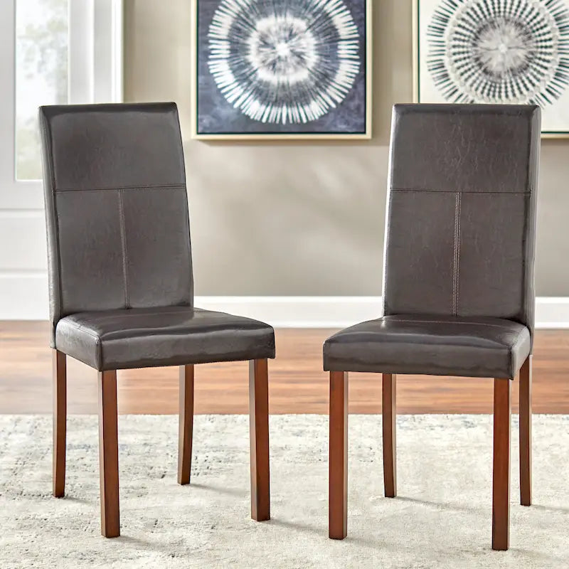 Faux Leather High Back Parson Dining Chair Rubberwood Espresso Legs